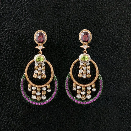 Vintage-style chandelier earrings for classic charm-Spessartite Garnet and Multi-color Gemstone Dangle Earrings