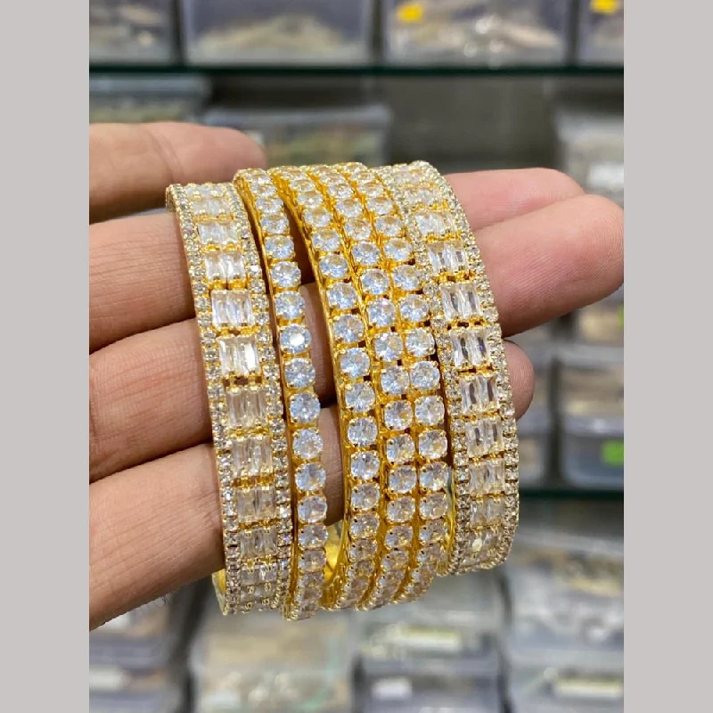 Elegant pearl-encrusted bangles for formal events-Hira Collections Gold Plated American Diamond Bangles Set