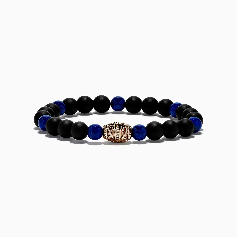 Colorful beaded bracelets for playful designs-Men's 925 Sterling Silver Onyx and Lapis String Bracelet