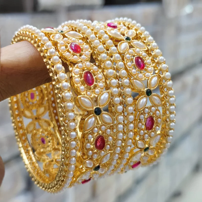 Modern minimalist bangles for sleek style-Pooja Bangles Gold Plated Kundan Stone And Pearls Bangles Set