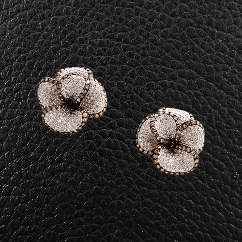 Luxury diamond earrings for special occasions-White & Brown Diamond Flower Earrings