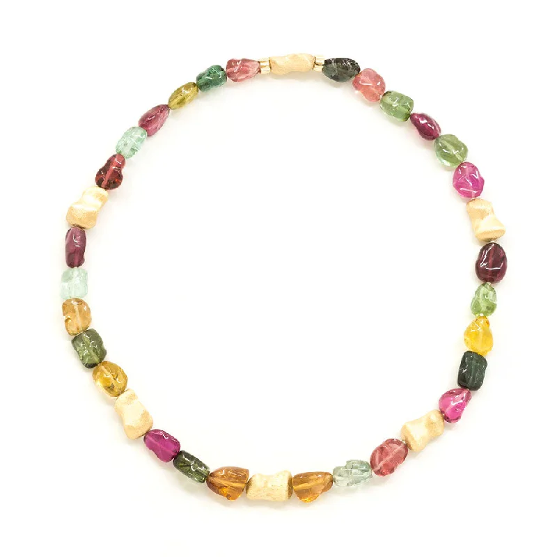 Modern geometric necklaces for contemporary designs-Tumbled Tourmaline & Gold Beads Necklace