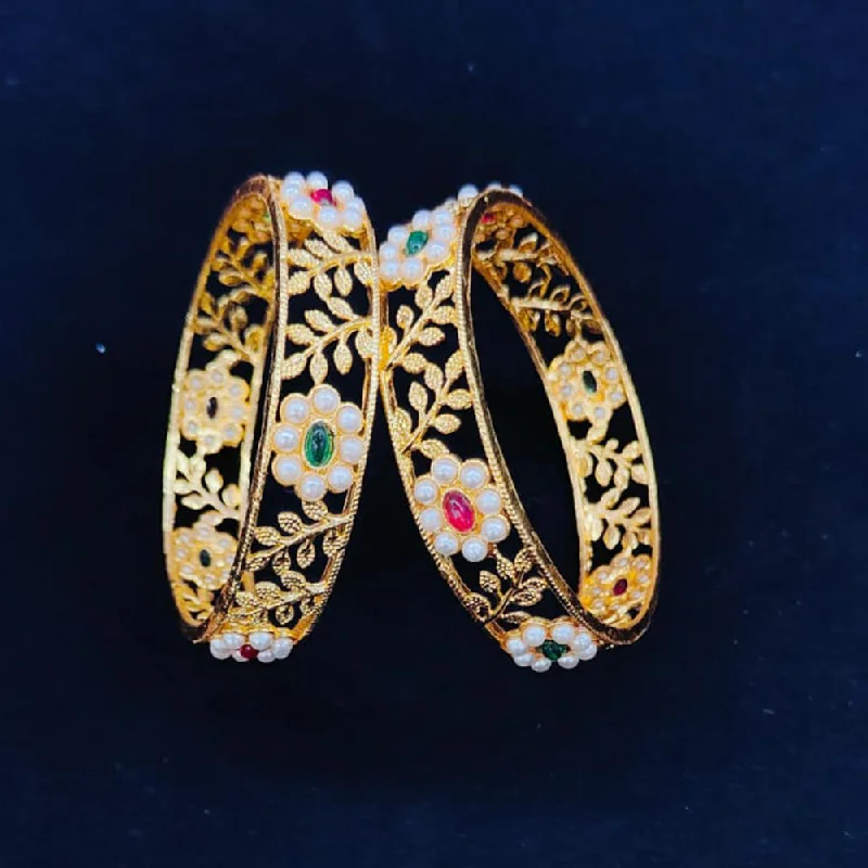 Gold-plated bangles for luxurious appeal-Pooja Bangles Gold Plated Kundan Stone And Pearls Bangles  Set