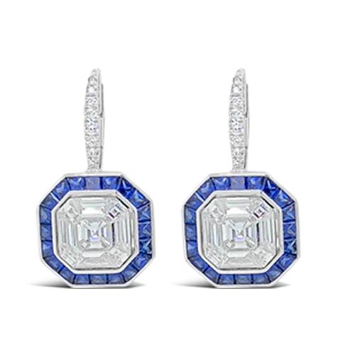 Swarovski crystal earrings for sparkling sophistication-Sapphire & Diamond Dangle Earrings