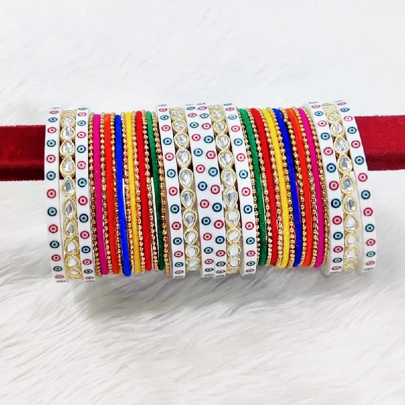 Beaded bangles for a bohemian vibe-Pooja Bangles Gold Plated Kundan Acrylic Bangles Set