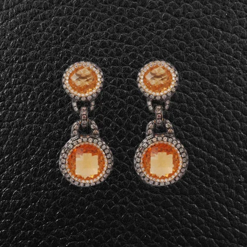 Drop earrings for elegant sophistication-Citrine, Diamond & Brown Diamond Earrings