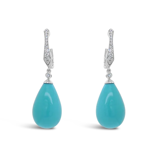 Handcrafted gemstone earrings for unique beauty-Turquoise & Diamond Earrings