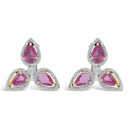 Long drop earrings for dramatic flair-Pink Sapphire & Diamond Earrings