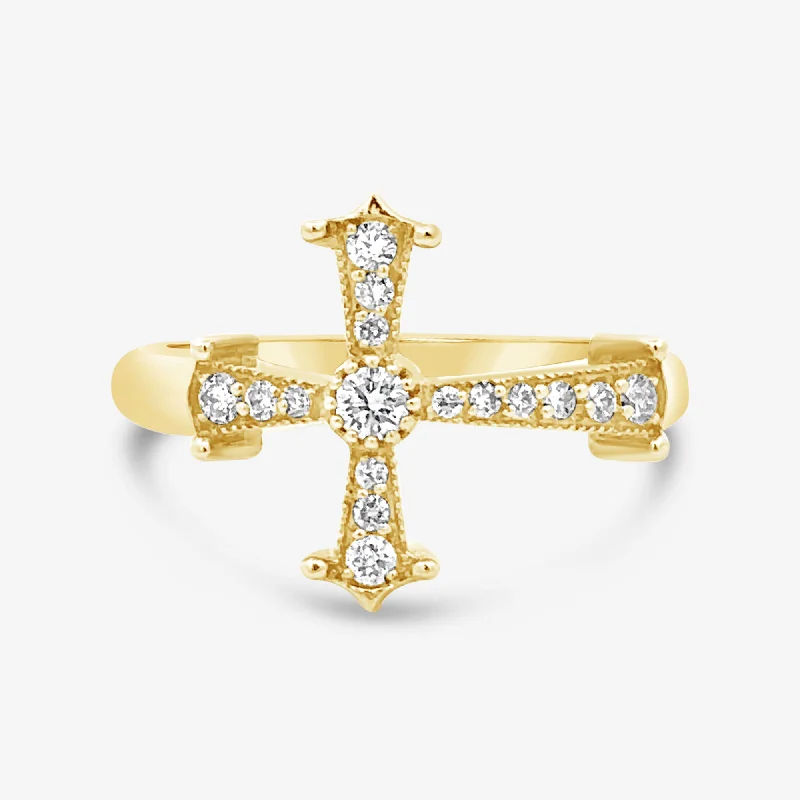 Custom rings for everyday wear-East West Bottony Diamond Cross Ring