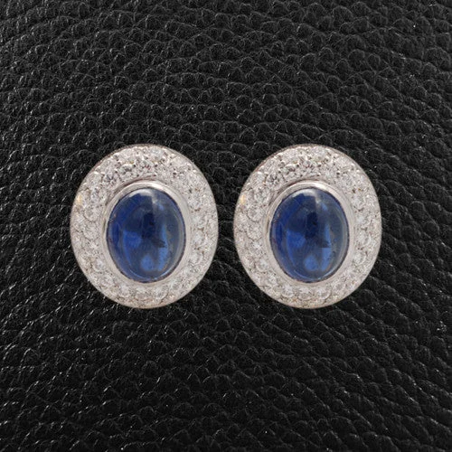 Chunky statement earrings for bold fashion-Cabochon Sapphire & Diamond Earrings