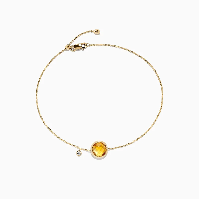 Luxury diamond bracelets for upscale fashion-Sunset 14K Yellow Gold Citrine & Diamond Bolo Chain Bracelet, 1.53 TCW