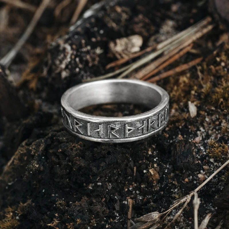 Classic gold rings for timeless sophistication-Thor Rune Band Ring, Silver