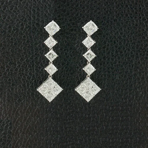 Modern stud earrings for sleek elegance-Asscher cut Diamond Dangle Earrings