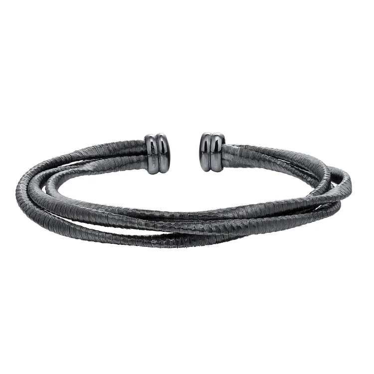 Leather bracelets for rugged fashion-Black Rhodium Finish Sterling Silver Loosely Twisted Three Cable Cuff Bracelet