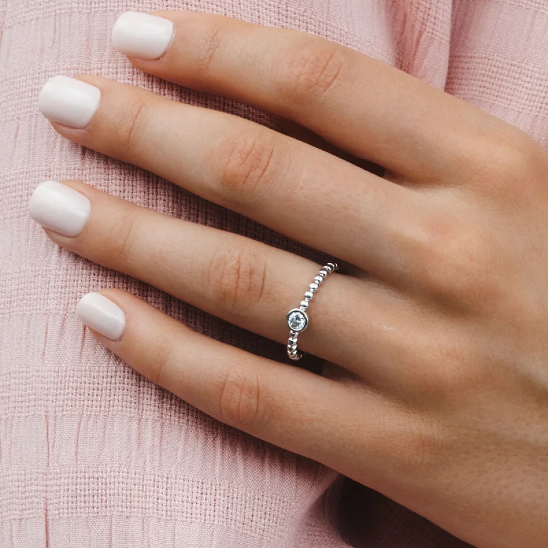 Classic cocktail rings for glamorous evenings-Diamond Bezel Bead Ring