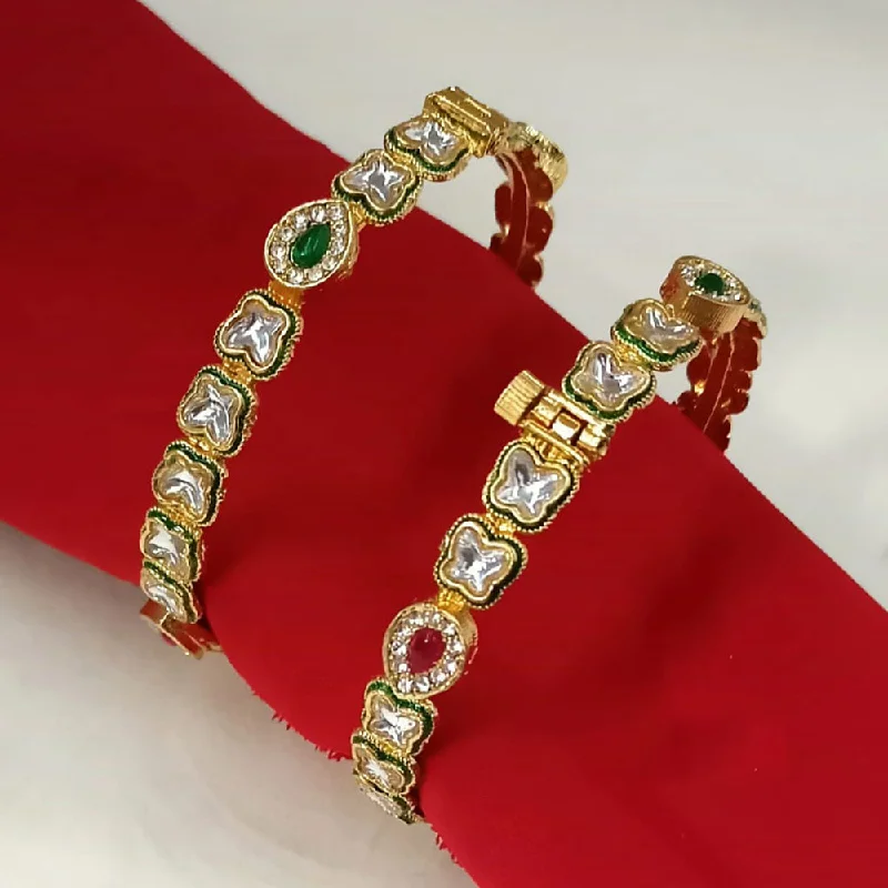 Luxury gemstone bangles for an upscale look-Padmawati Bangles Gold Plated Kundan Openable Bangles Set