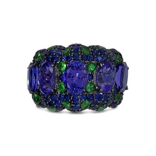 Custom photo rings for sentimental gifts-Tanzanite, Sapphire & Tsavorite Ring