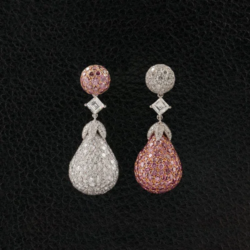 Custom engraved birthstone earrings for family gifts-Pink & White Diamond Dangle Earrings