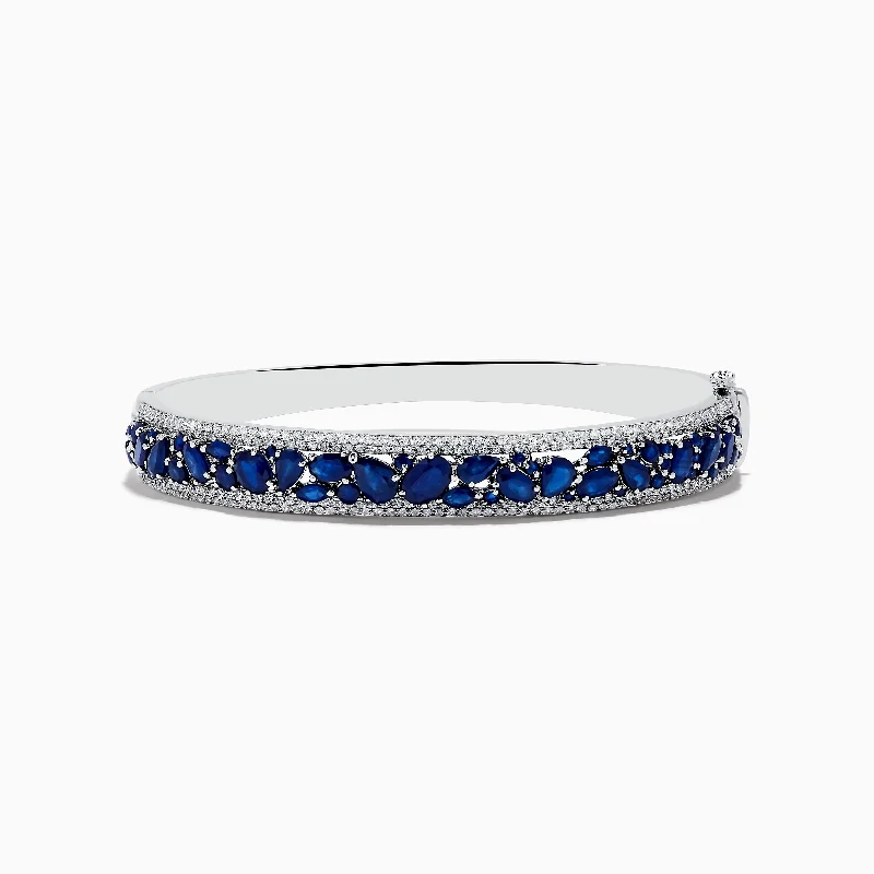 Simple chain bracelets for timeless appeal-Royale Bleu 14K White Gold Blue Sapphire and Diamond Bangle