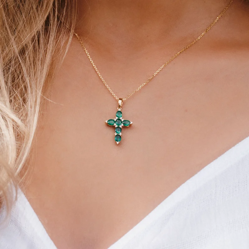 Monogrammed pendant necklaces for personalized fashion-1.15CT Emerald & Diamond Cross Pendant