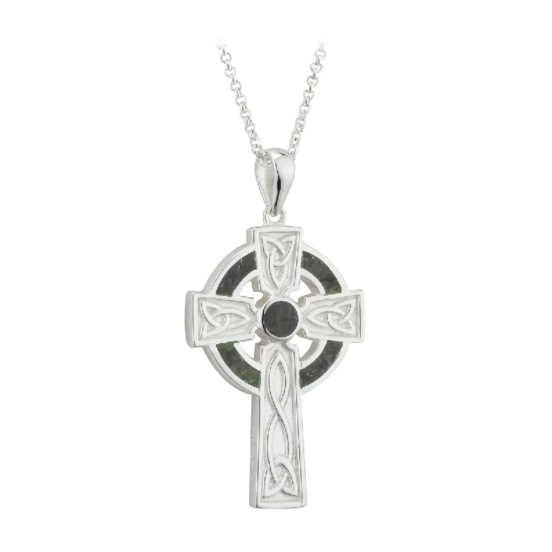 Simple silver necklaces for classic appeal-Silver Large Marble Cross Pendant