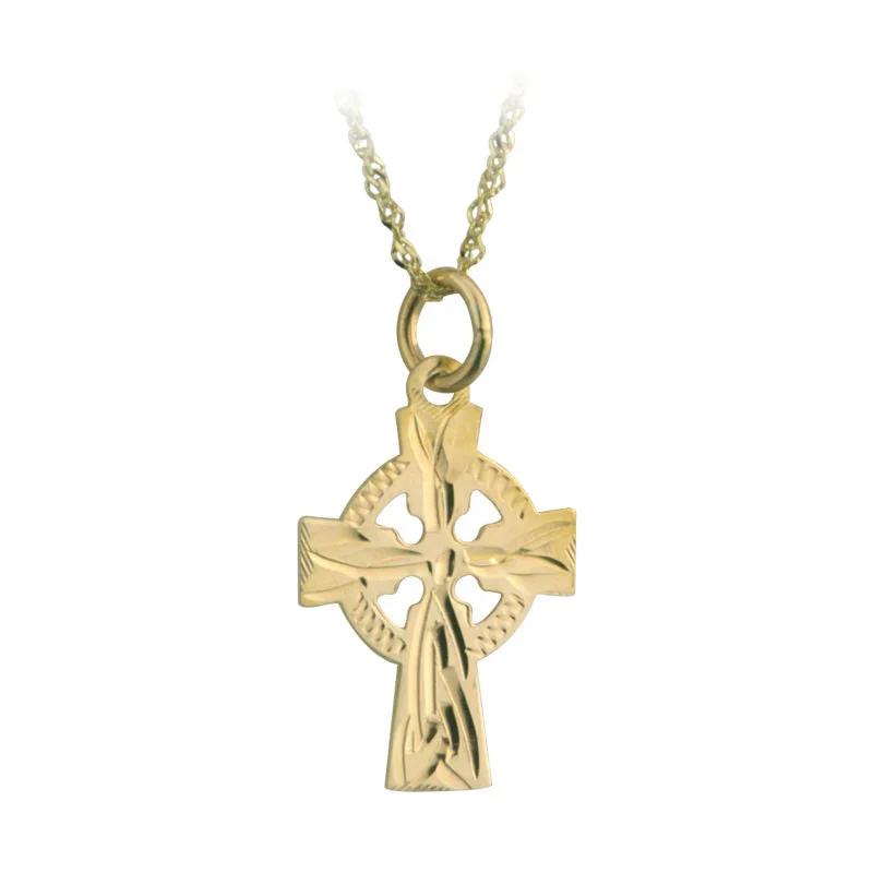 Custom charm necklaces for meaningful designs-14k Gold Hand Engraved Celtic Cross