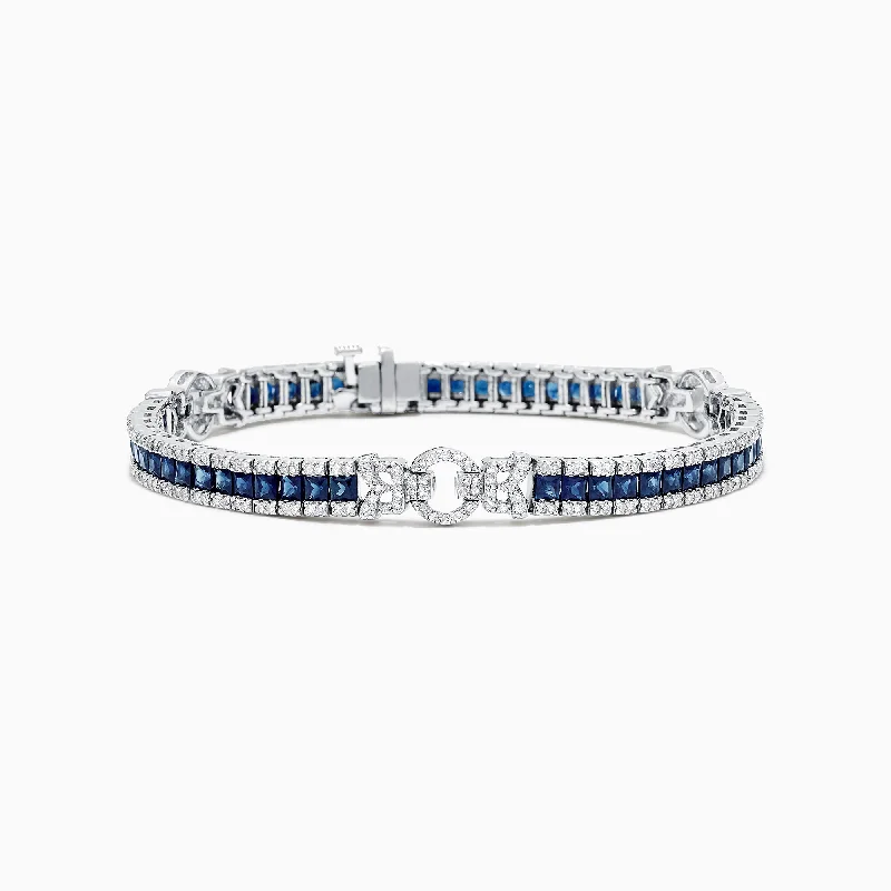 Rubber bracelets for sporty looks-Royale Bleu 14K White Gold Sapphire and Diamond Bracelet, 7.66 TCW