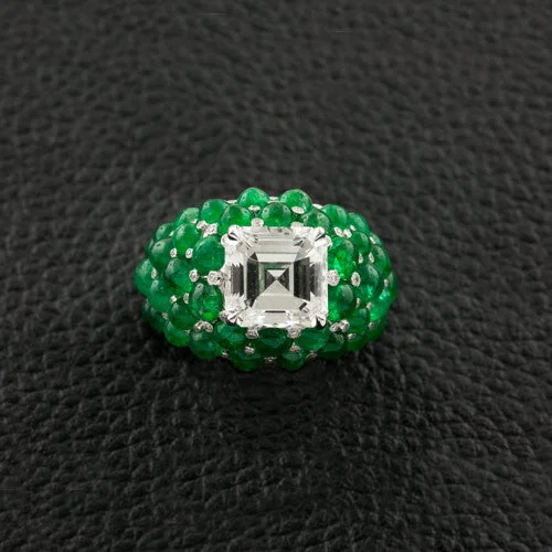 Emerald rings for a bold statement-Cabochon Emerald & Diamond Ring