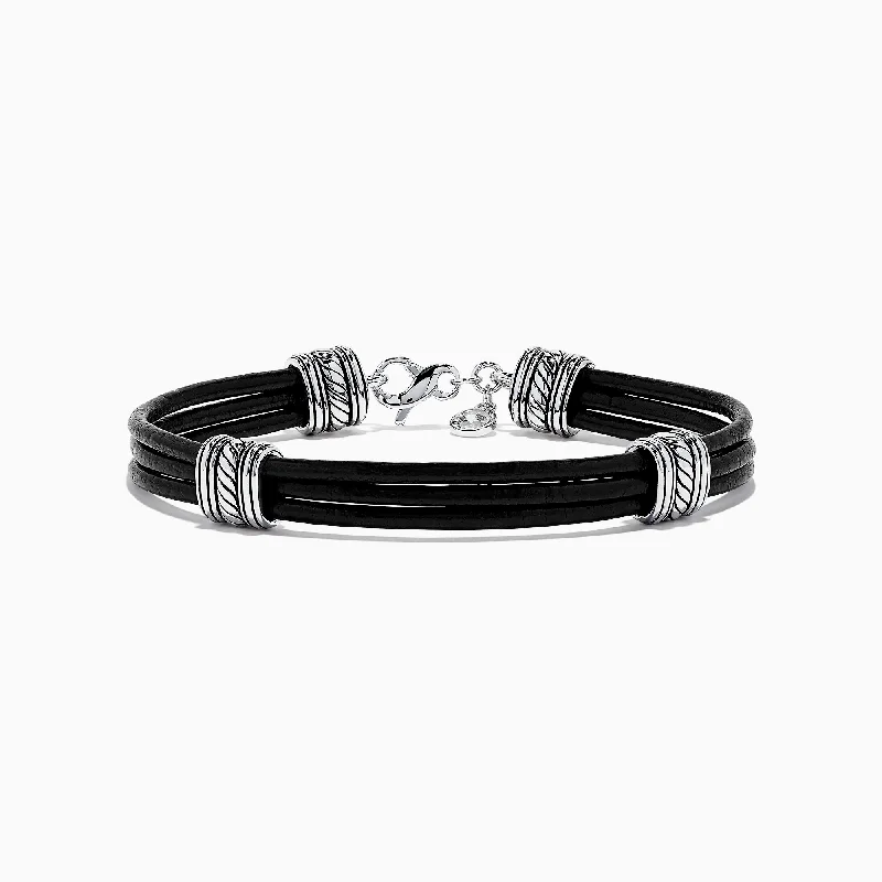 Bold statement bracelets for fashion-forward style-Men's 925 Sterling Silver and Leather Bracelet