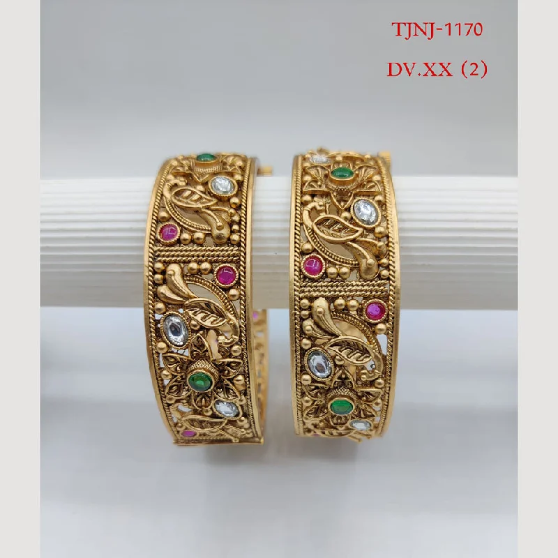 Adjustable gemstone bangles for custom design-Choice Gold Plated Pota Stone Bangles Set