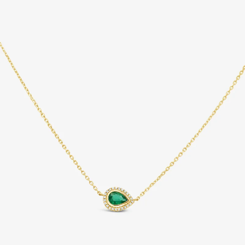 Gemstone drop necklaces for colorful elegance-East-West Pear Shaped Emerald & Diamond Necklace