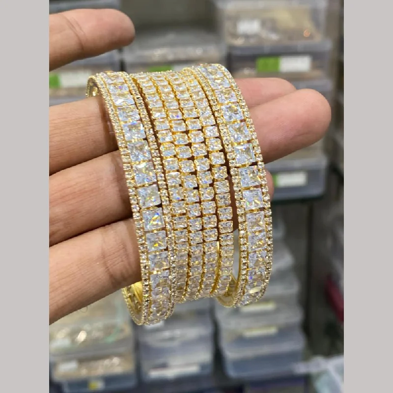 Set of bangles for coordinated fashion-Hira Collections Gold Plated American Diamond Bangles Set