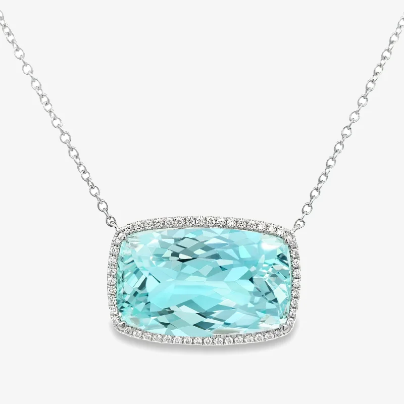 Gold-plated pendant necklaces for a chic, luxurious finish-15.85CT Aquamarine Diamond Halo Necklace