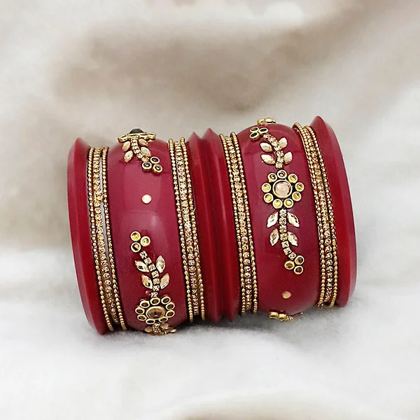 Oversized bangles for bold, trendy fashion-Sejal Maroon Color Austrian Stone Bangle Set  - 1403760A