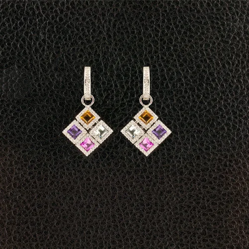 Gemstone dangle earrings for colorful fashion-Semi-precious Stones & Diamond Dangle Earrings