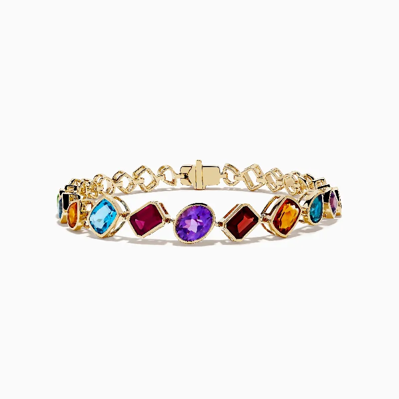 Simple bar bracelets for modern looks-Mosaic 14K Yellow Gold Multi Gemstone Tennis Bracelet 11.70 TCW