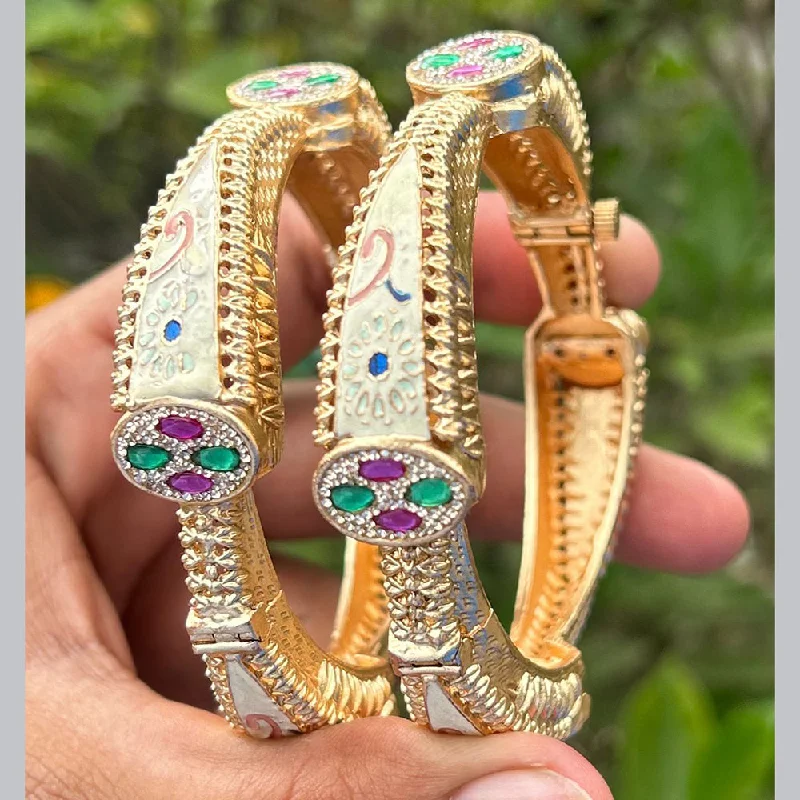 Modern geometric bangles for contemporary style-Neetu Art Gold Plated Pota Stone Meenakari Openable Bangles Set