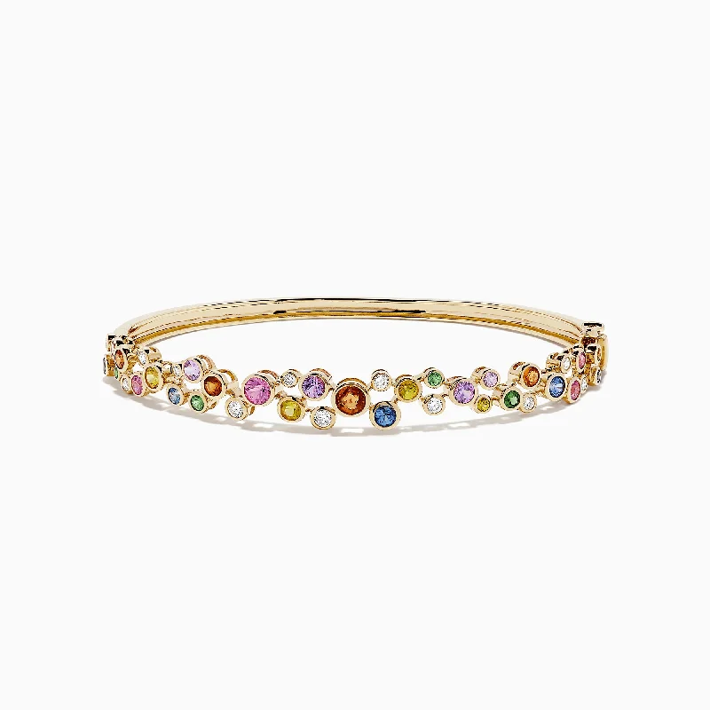 Bangle bracelets for elegant wrist wear-Watercolors 14K Gold Multi Sapphire and Diamond Bangle, 2.80 TCW