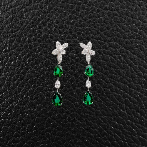 Elegant chandelier earrings for special occasions-Pear shaped Emerald & Diamond Earrings