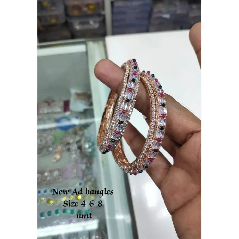 Multi-colored bangles for vibrant accessories-Akruti Collection Rose Gold Plated AD Bangles Set