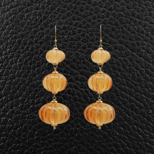 Modern geometric hoop earrings for contemporary looks-Carved Citrine Dangle Earrings