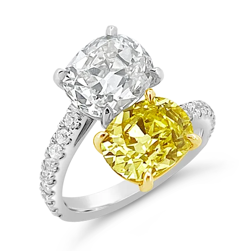 Vintage diamond rings for a timeless appeal-Yellow & White Diamond Bypass Ring