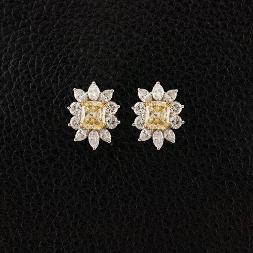 Sterling silver drop earrings for timeless style-Yellow & White Diamond Earrings