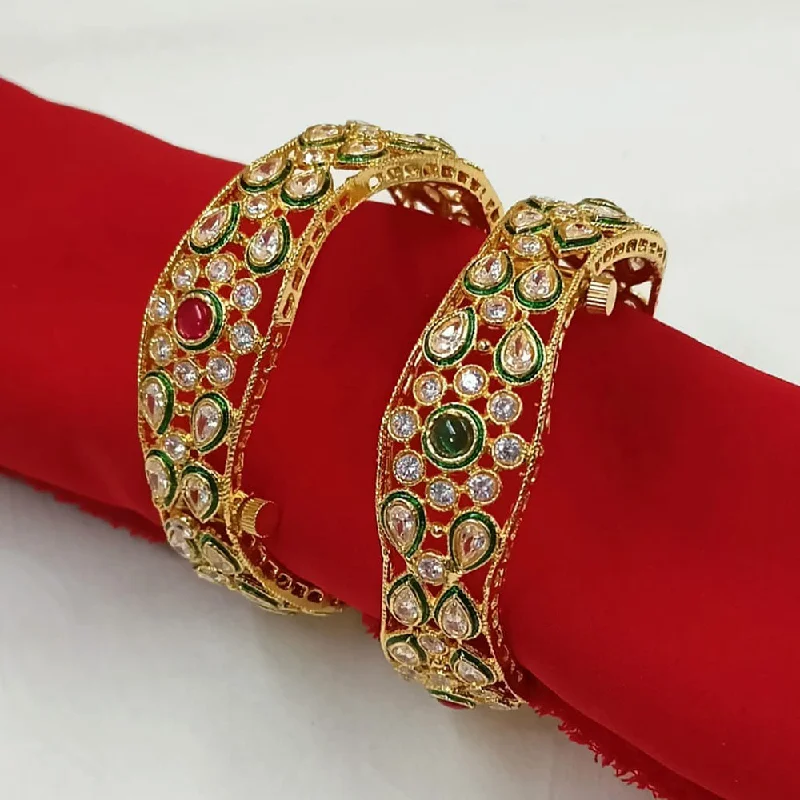 Bangles with engraving for sentimental value-Padmawati Bangles Gold Plated Kundan Openable Bangles Set