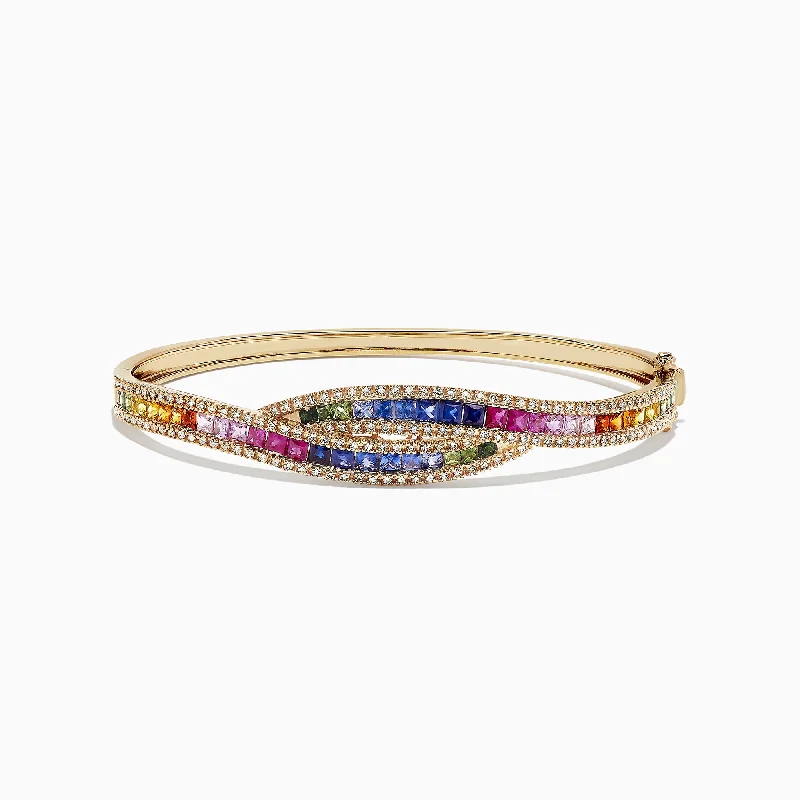 Handmade bracelets for one-of-a-kind style-Watercolors 14K Gold Multi Sapphire and Diamond Bangle, 4.17 TCW