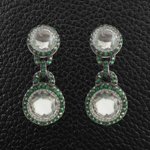 Crystal earrings for a sparkling effect-Green Garnet, Green Amethyst & Diamond Earrings