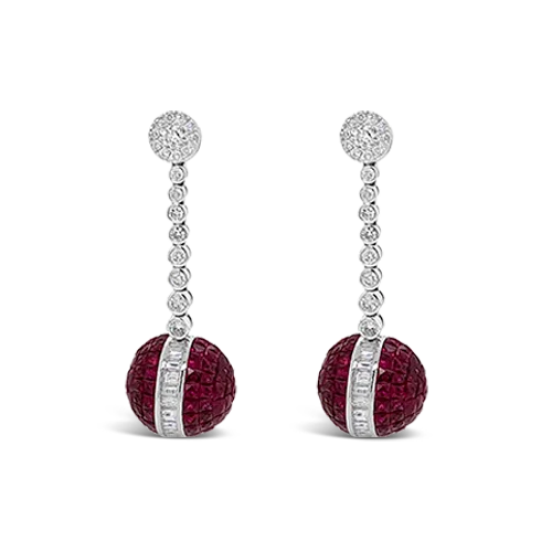 Simple silver earrings for classic appeal-Ruby & Diamond Ball Earrings