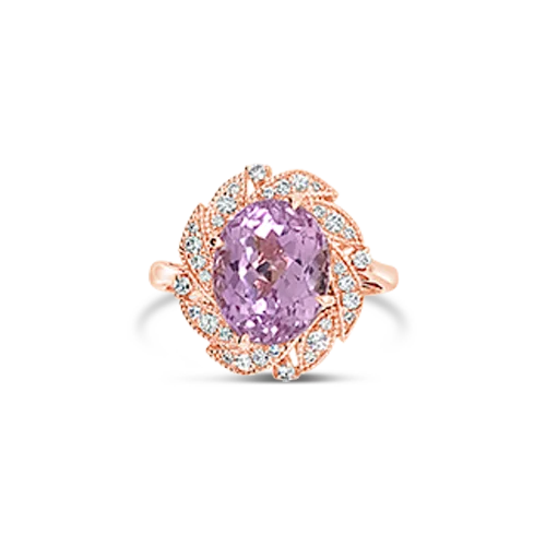 Personalized initial rings for unique style-Kunzite & Diamond RIng