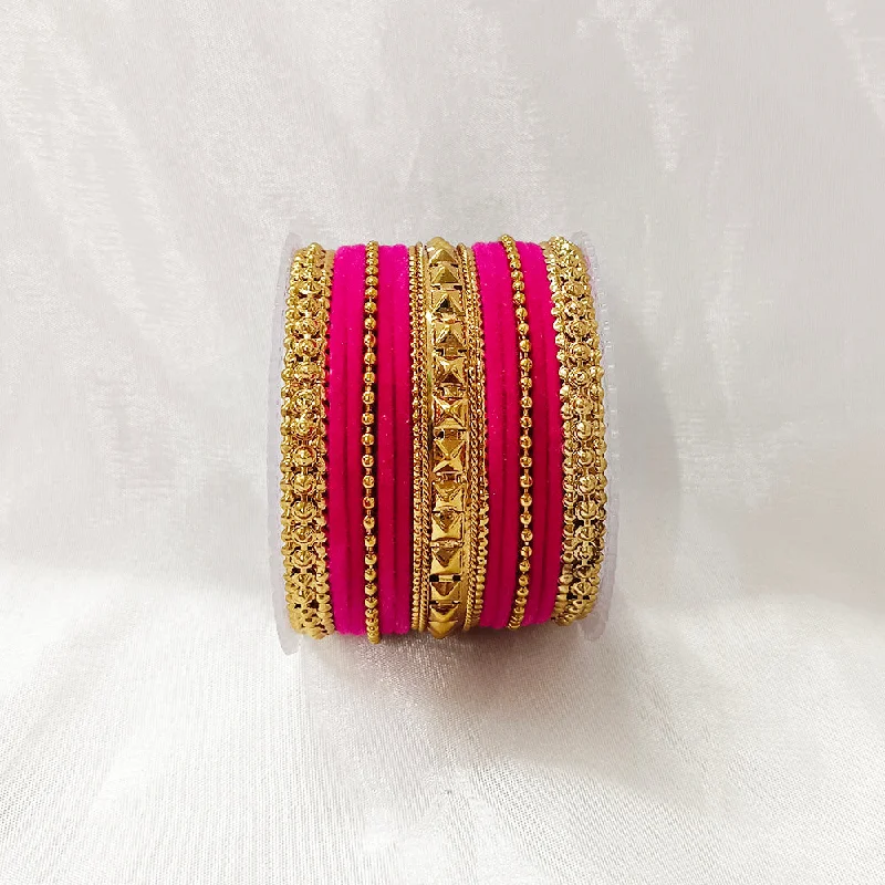 Rose gold bangles for a romantic touch-Darshana Jewels Gold Plated Velvet Bangles Set