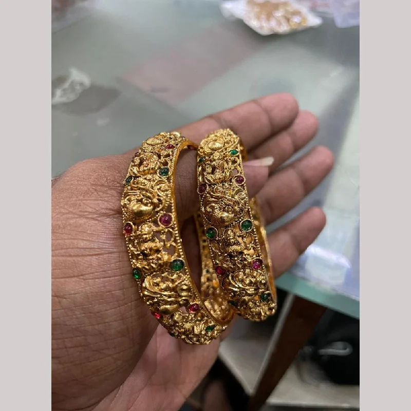 Gold-plated bangles for luxurious appeal-Sona Creation Gold Plated Pota Stone Temple Bangle Set